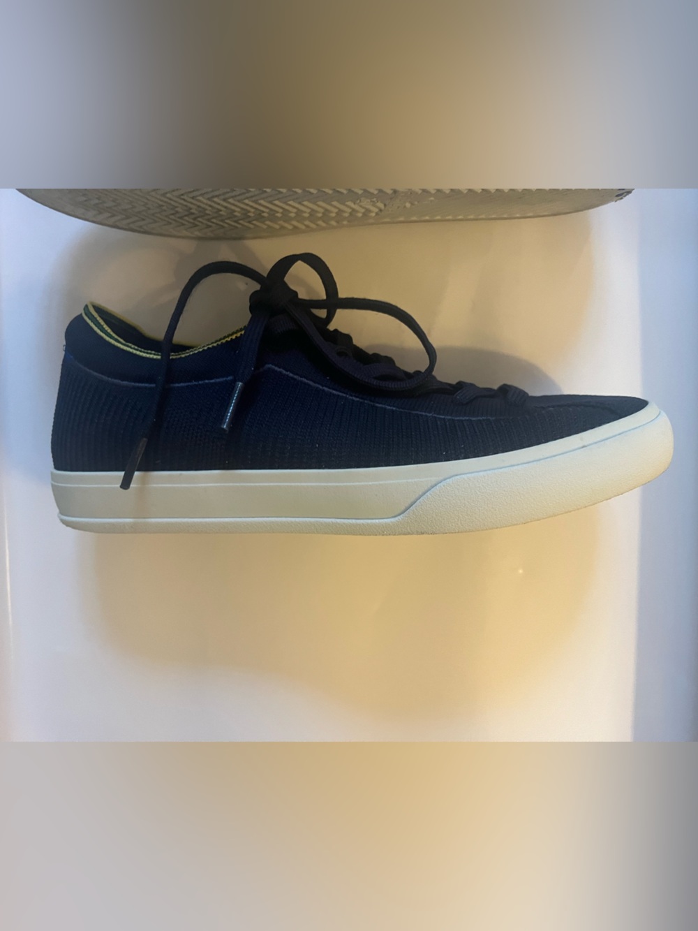 Rothy’s The Lace Up Knit Comfort Casual Sneaker in Navy& Lime Green Trim - Picture 7 of 12